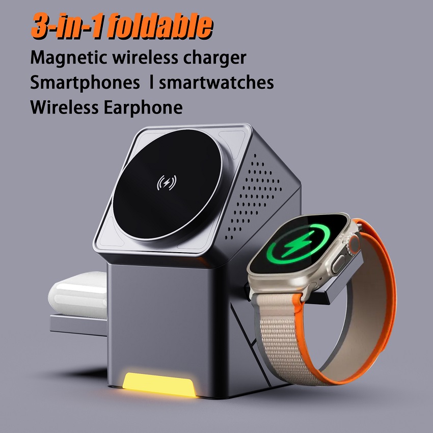 Wireless Charger 3 In 1 - Магнитная беспроводная зарядная станция 3-в-1, складная,
