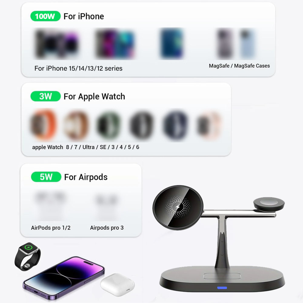 Магнитная беспроводная зарядна – обзор и цена Wireless Charger 3 In 1
