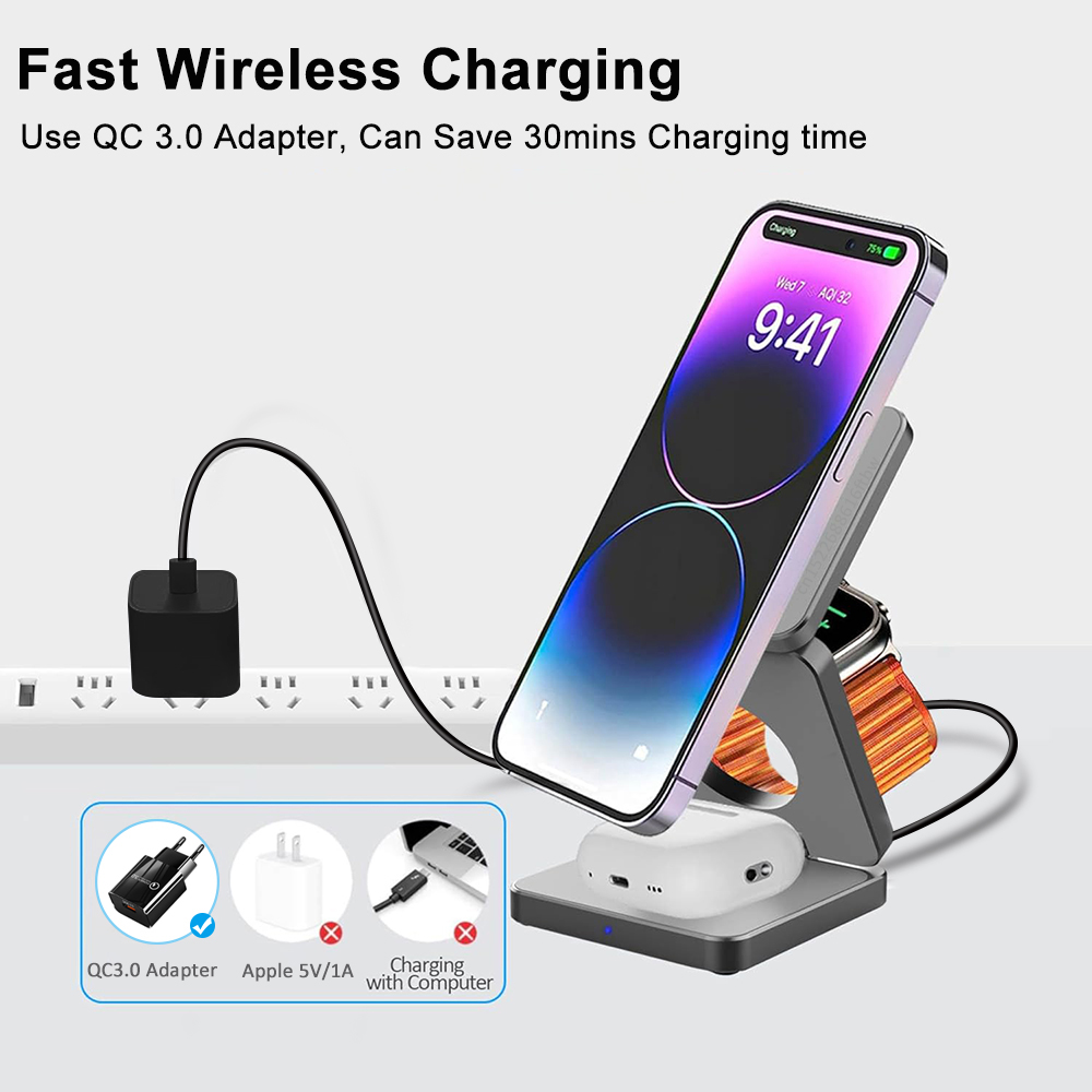 Беспроводное зарядное устройст – обзор и цена Wireless Charger 3 In 1